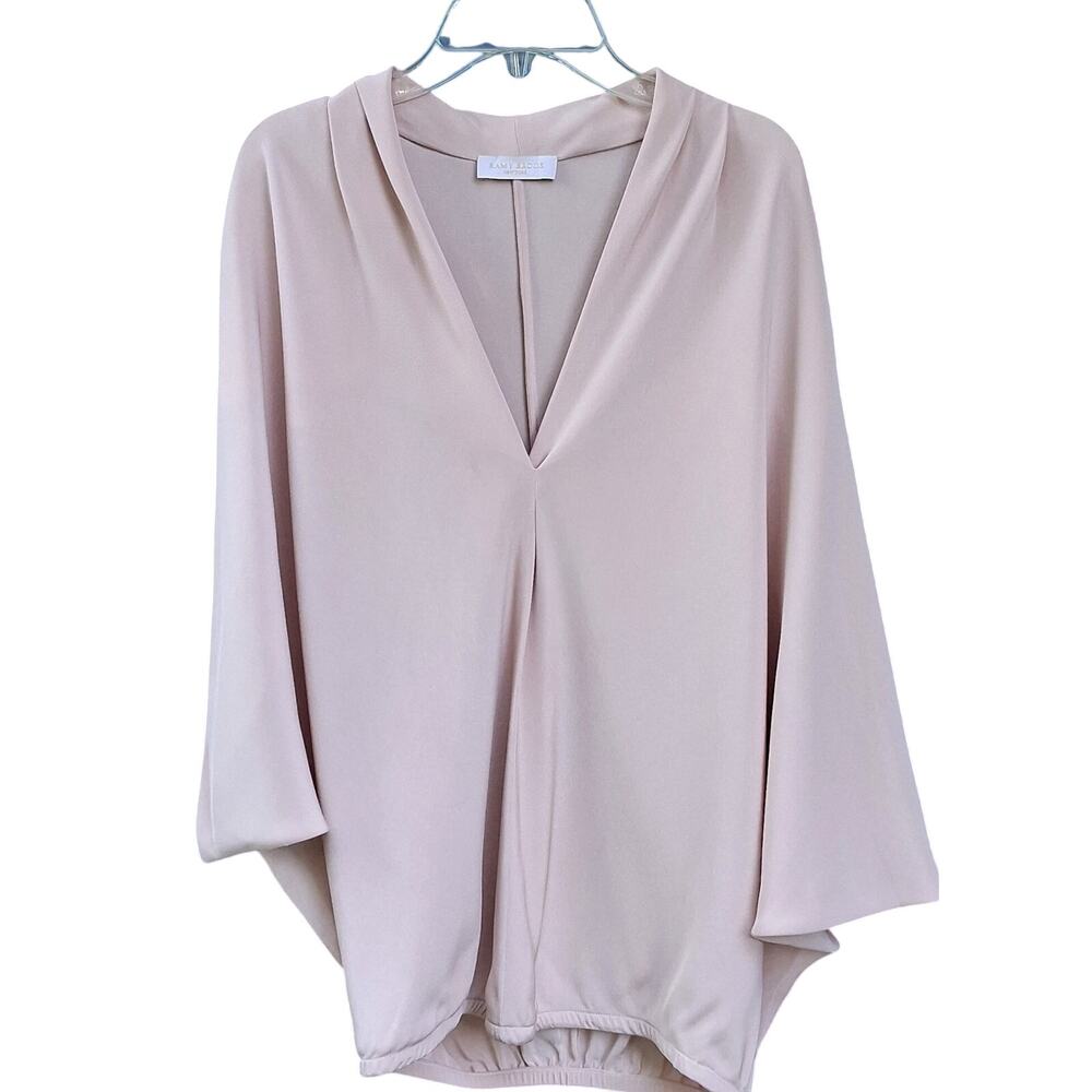 Ramy Brook Blush Silk V-Neck Dolman Elastic Hem Top OS
